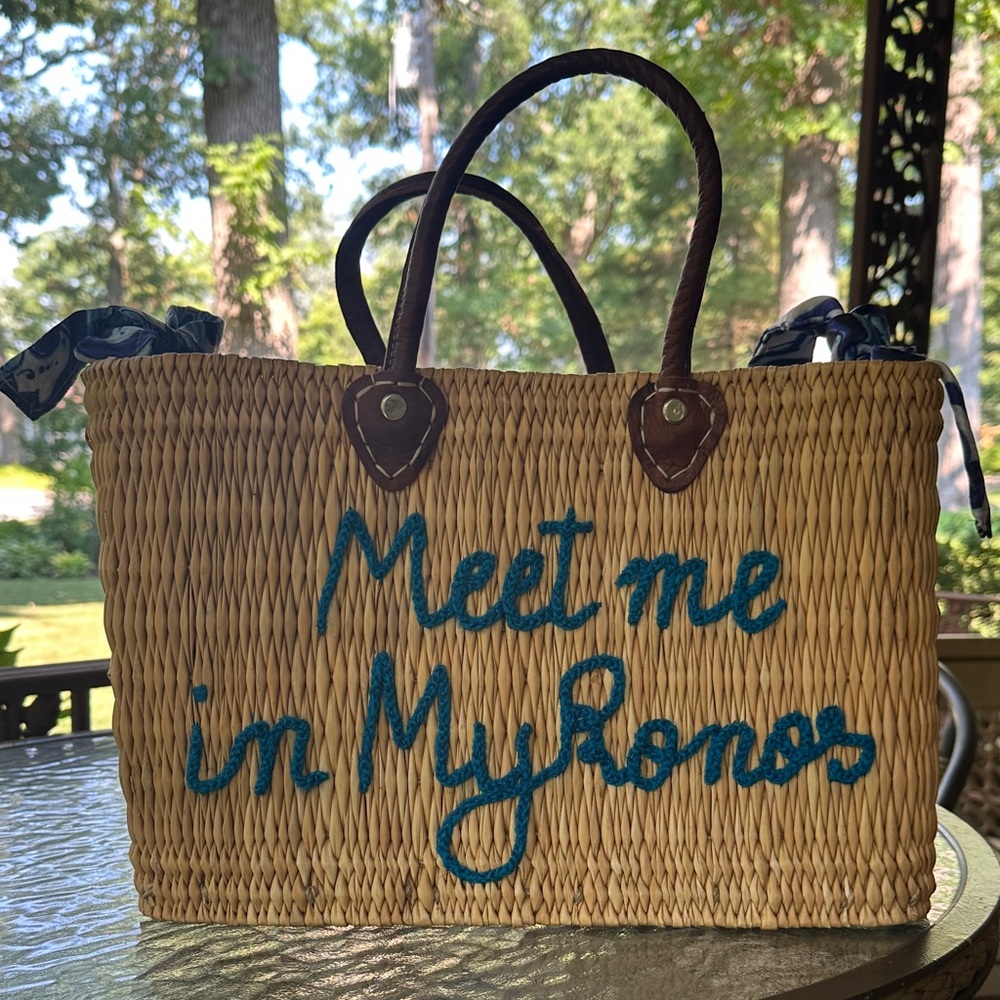Meet Me in Mykonos Straw Tote Bag - Oriana Lamarca Designs